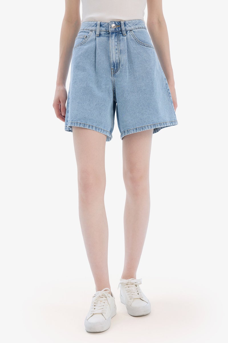 DeFacto Blue Woman High Waist Soft Jean Short Bermuda Casual - Image 5